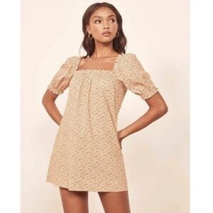 Reformation Vivi Dress in Siesta, Ditzy Floral Mini Babydoll Square Neck